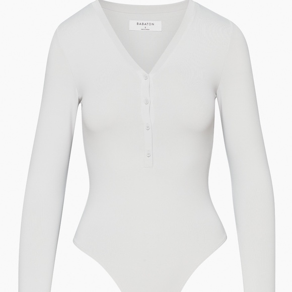 Aritzia Tops - Babaton Contour Henley Longsleeve Bodysuit V-neck Chrome Size Xs